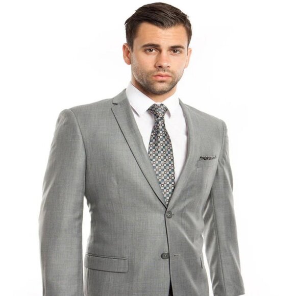 Light Grey Suit - Silver Gray Suit For Wedding - Men's Slim Fit Textured Shiny S - Picture 1 of 2